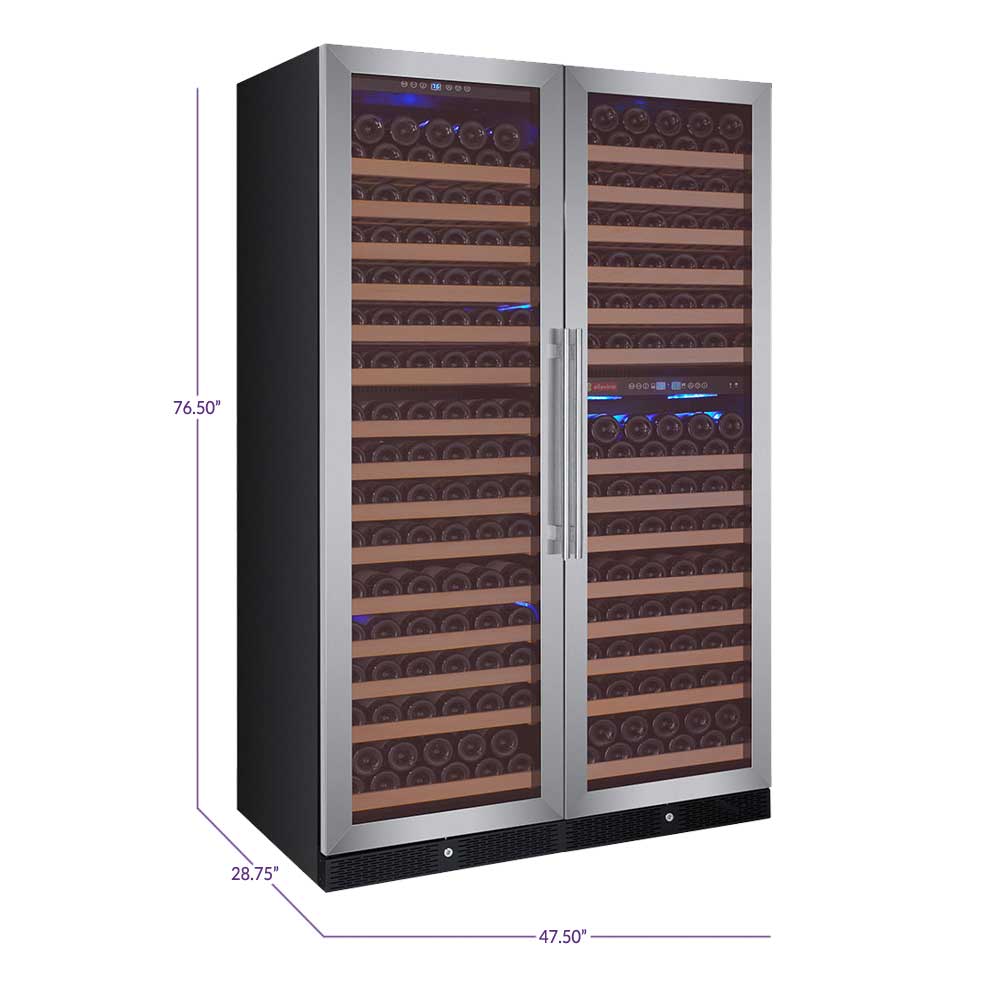 Allavino 48 Inch Wide | 346 Bottle Triple Zone Side-by-Side Wine Cooler | Tru-Vino Technology and FlexCount II Shelving