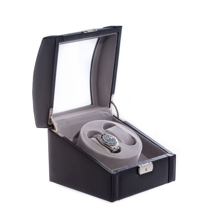 Bey-Berk 2-Watch Winder | Glass Top | Black Leather | BB585BLK