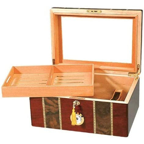 Pompeii Desktop Cigar Humidor w/ High Gloss Inlay | Holds 100 Cigars