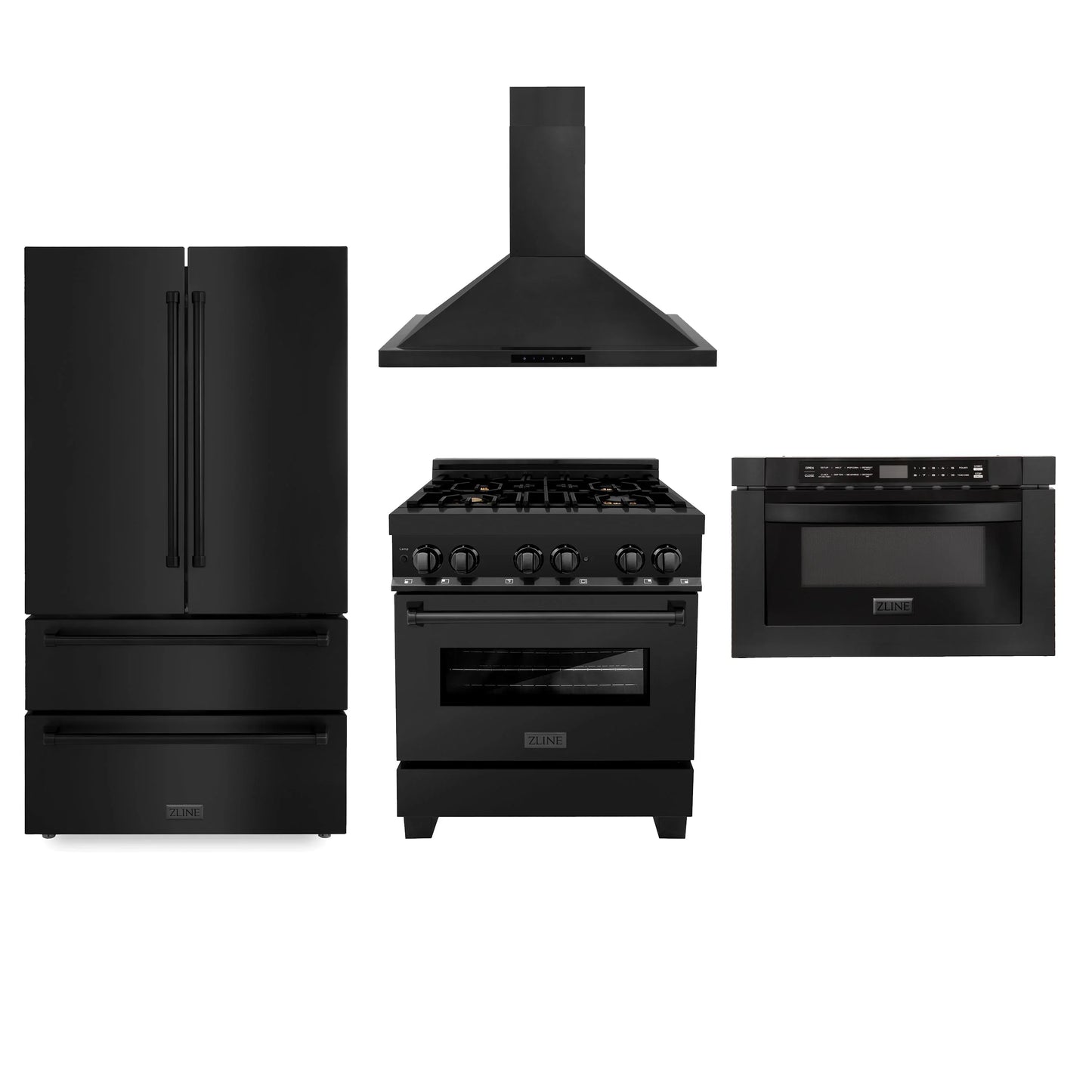 ZLINE 4 Piece Kitchen Package | Refrigerator | Dual Fuel Range | Range Hood | Microwave Drawer