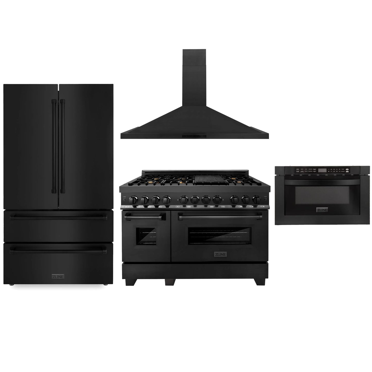 ZLINE 4 Piece Kitchen Package | Refrigerator | Dual Fuel Range | Range Hood | Microwave Drawer