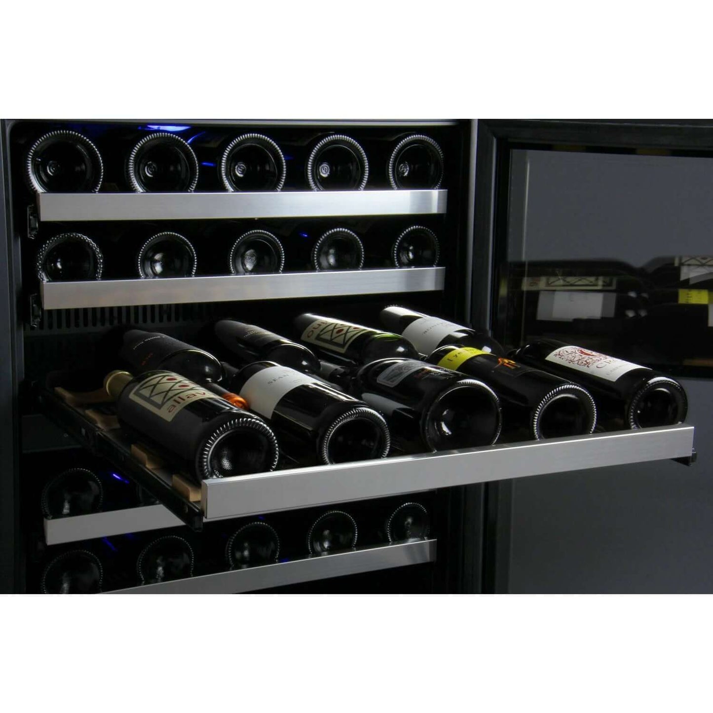 Allavino 47” Wide 112 Bottle Four Zone Side-by-Side Wine Cooler | Tru-Vino Technology and FlexCount II Shelving
