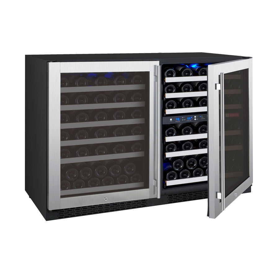 Allavino 47” Wide | 112 Bottle Triple Zone Side-by-Side Wine Cooler | Tru-Vino Technology and FlexCount II Shelving