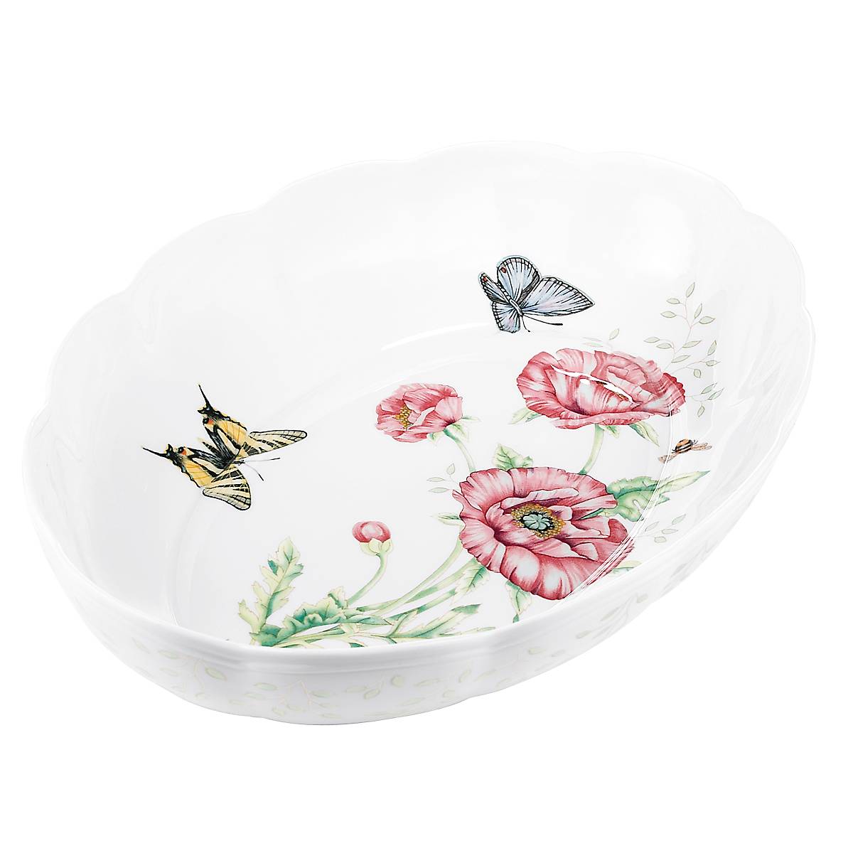 Butterfly Meadow Scalloped Oval Baker