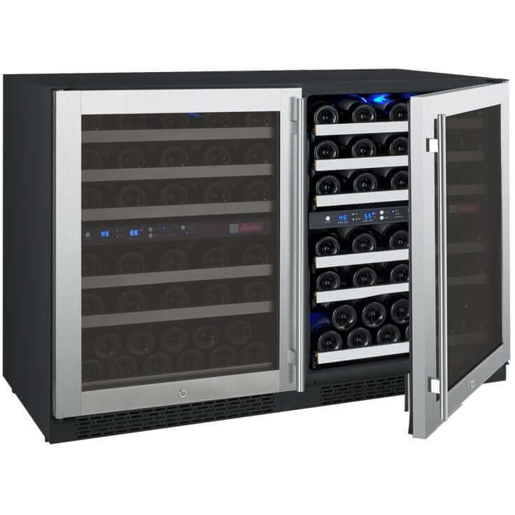 Allavino 47” Wide 112 Bottle Four Zone Side-by-Side Wine Cooler | Tru-Vino Technology and FlexCount II Shelving