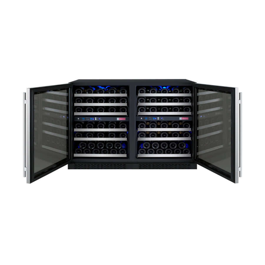 Allavino 47” Wide 112 Bottle Four Zone Side-by-Side Wine Cooler | Tru-Vino Technology and FlexCount II Shelving