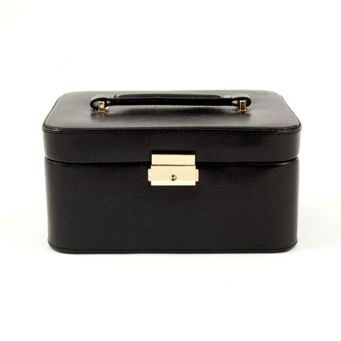 Bey-Berk Jewelry Box Case w/ Handle | Black Lizard Debossed Leather | BB534BLK