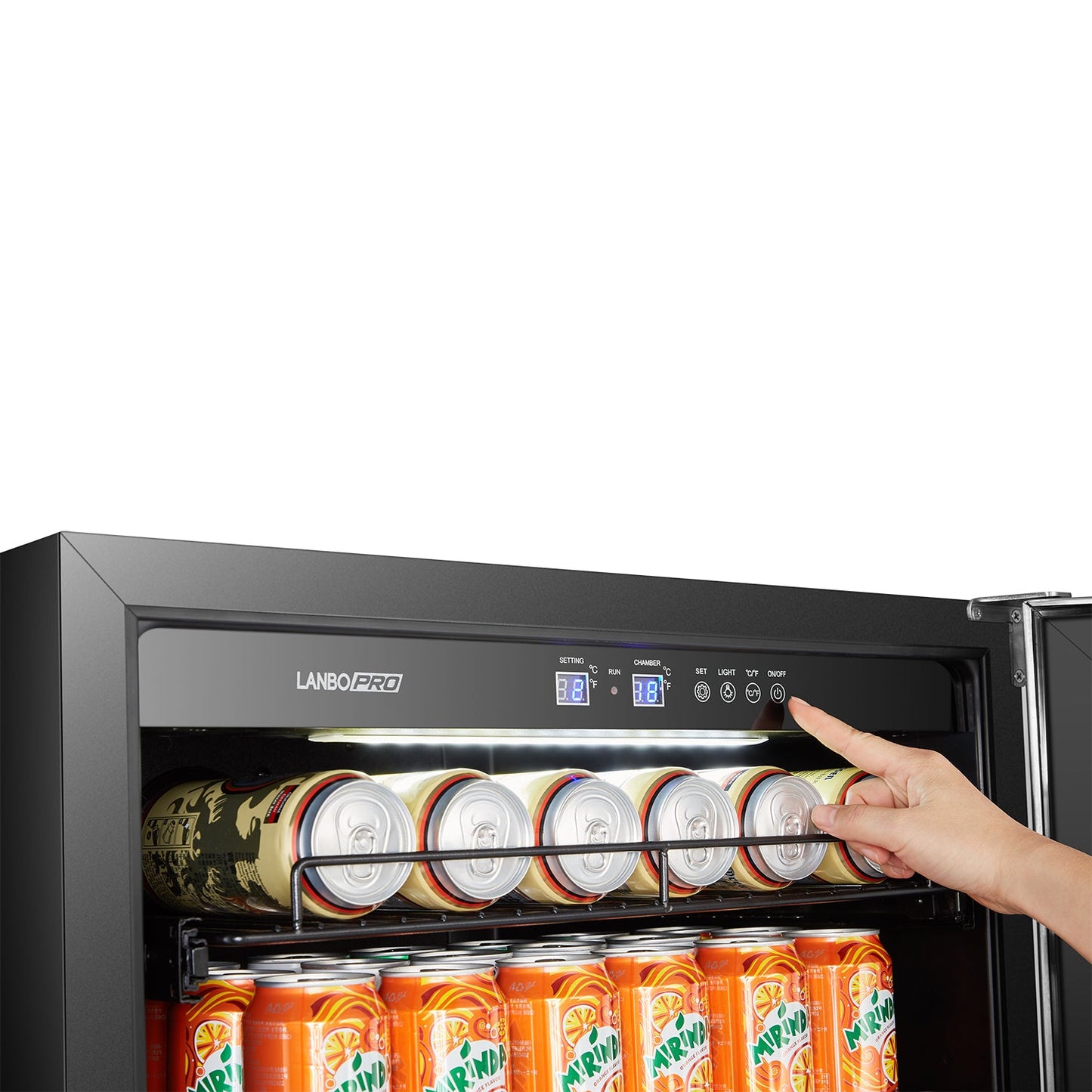 LanboPro 24" Wide, Single Zone Beverage Center w/ Wine Storage | Holds 118 Cans, 6 Bottles