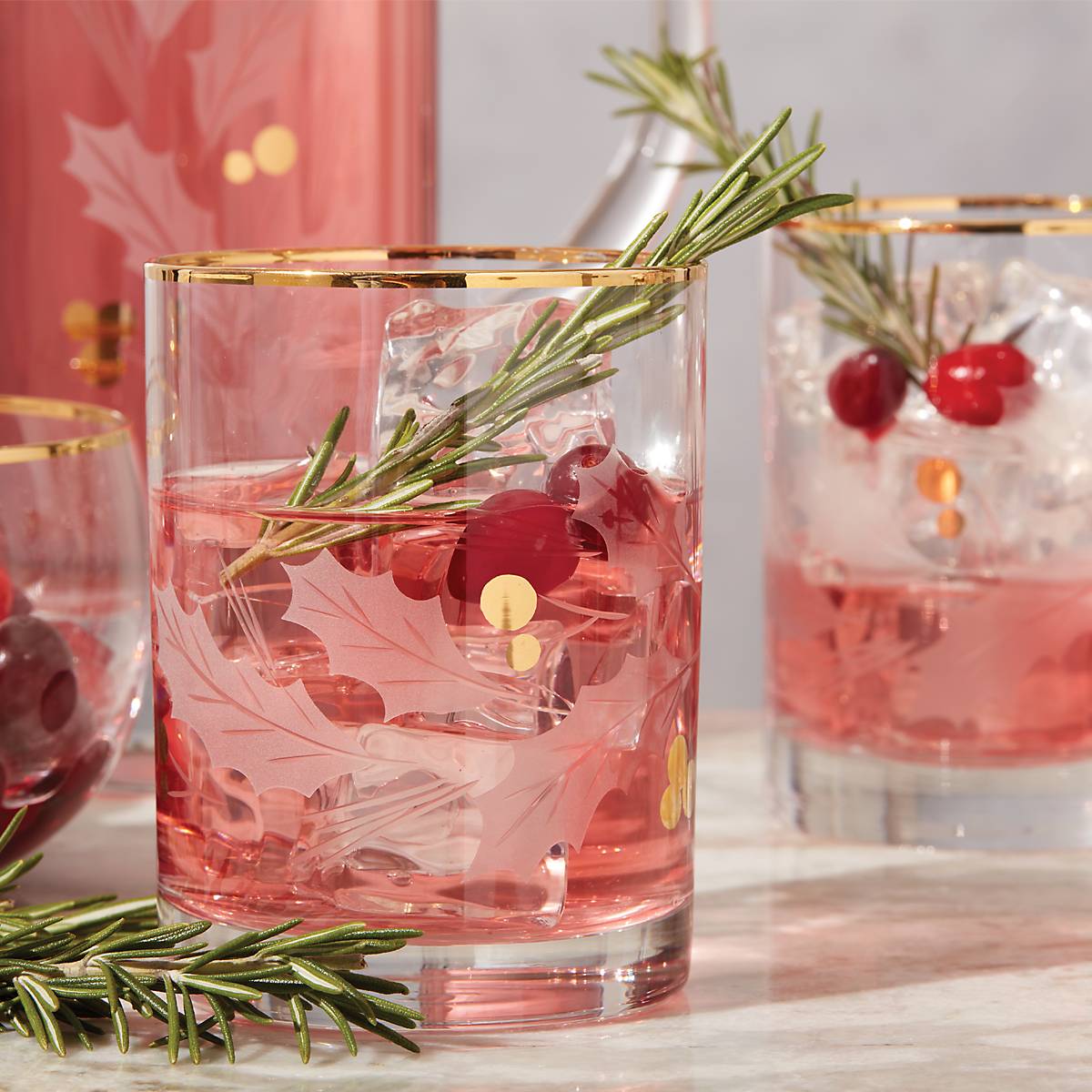 Holiday Gold 4-Piece Double Old Fashioned Set