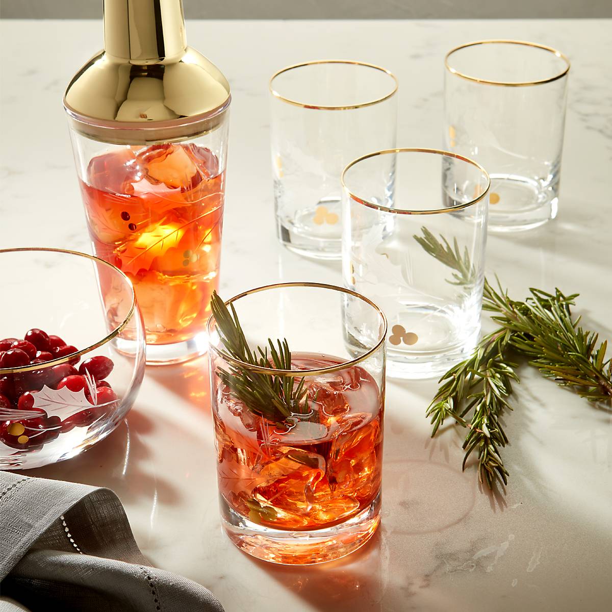 Holiday Gold 4-Piece Double Old Fashioned Set