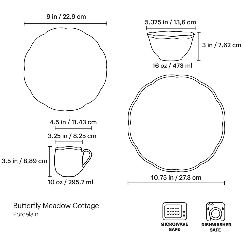 Butterfly Meadow Cottage 16-Piece Dinnerware Set