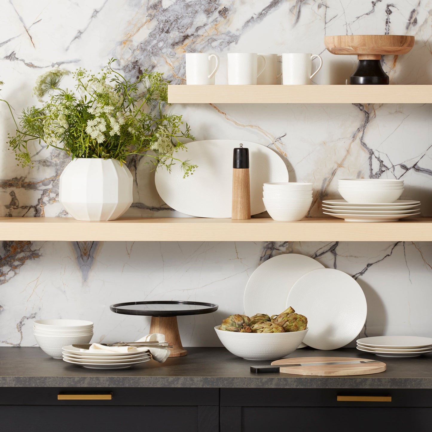 LX Collective White 12-Piece Dinnerware Set