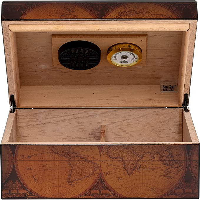 Old World (Sm) Desktop Cigar Humidor | Holds 50 Cigars
