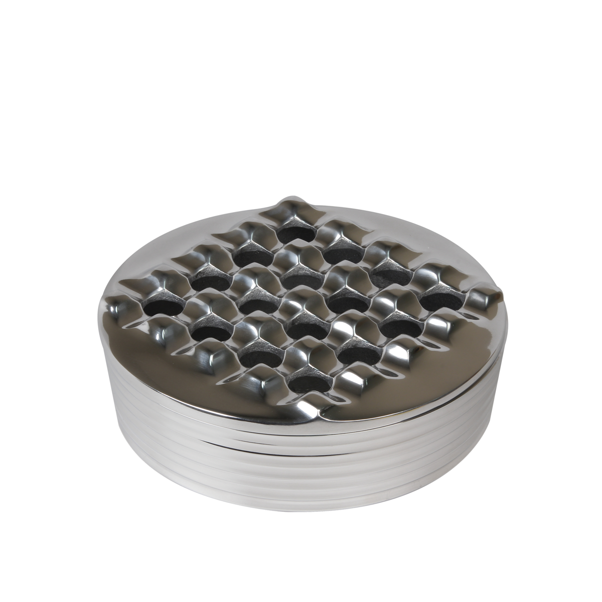 Round Grid Cigar Ashtray- Handcrafted Polished Metal w/ Removal Top