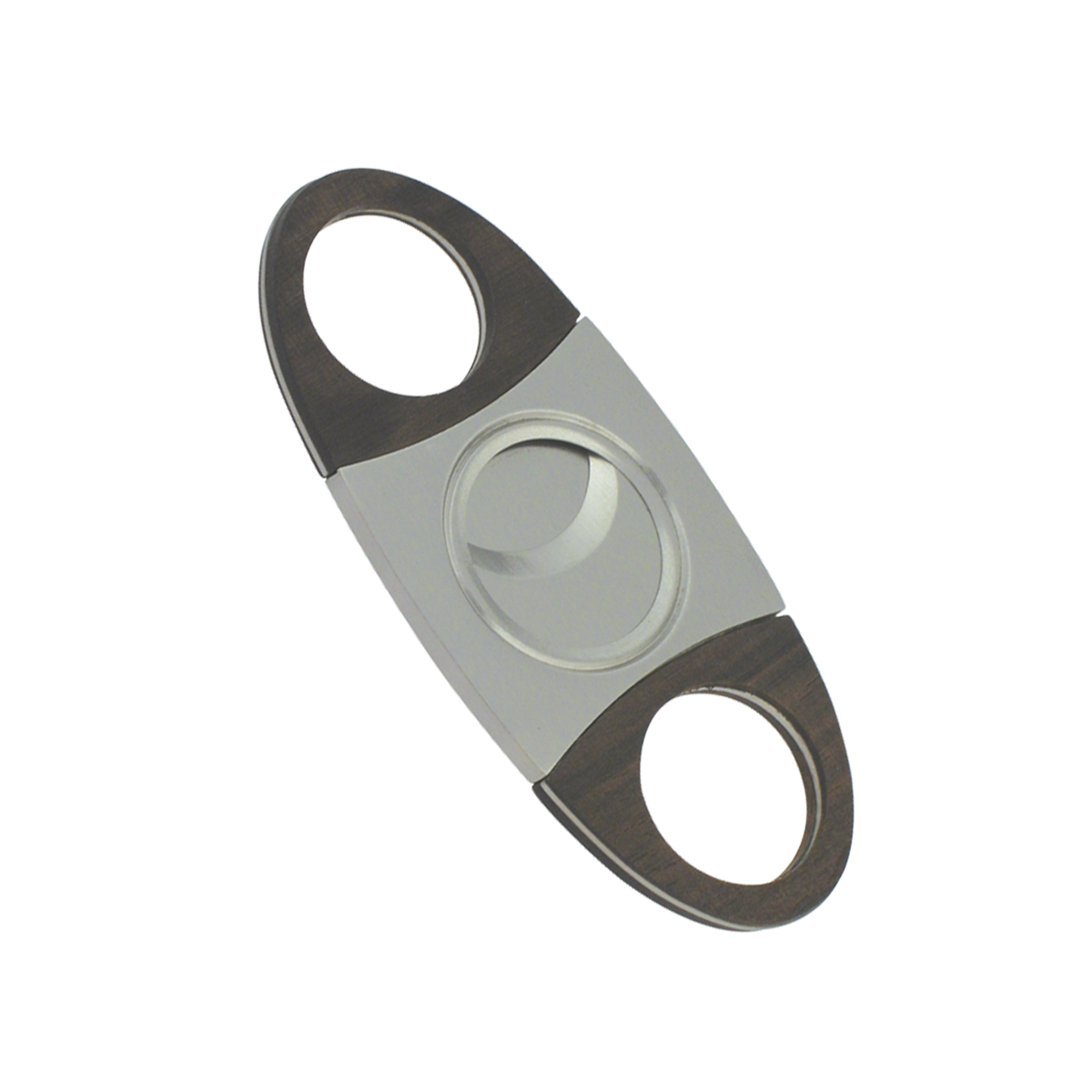 Stainless Steel Double Guillotine Cutter- Silver w/ Raised redwood trim- Round grip