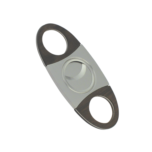 Stainless Steel Double Guillotine Cutter- Silver w/ Raised redwood trim- Round grip