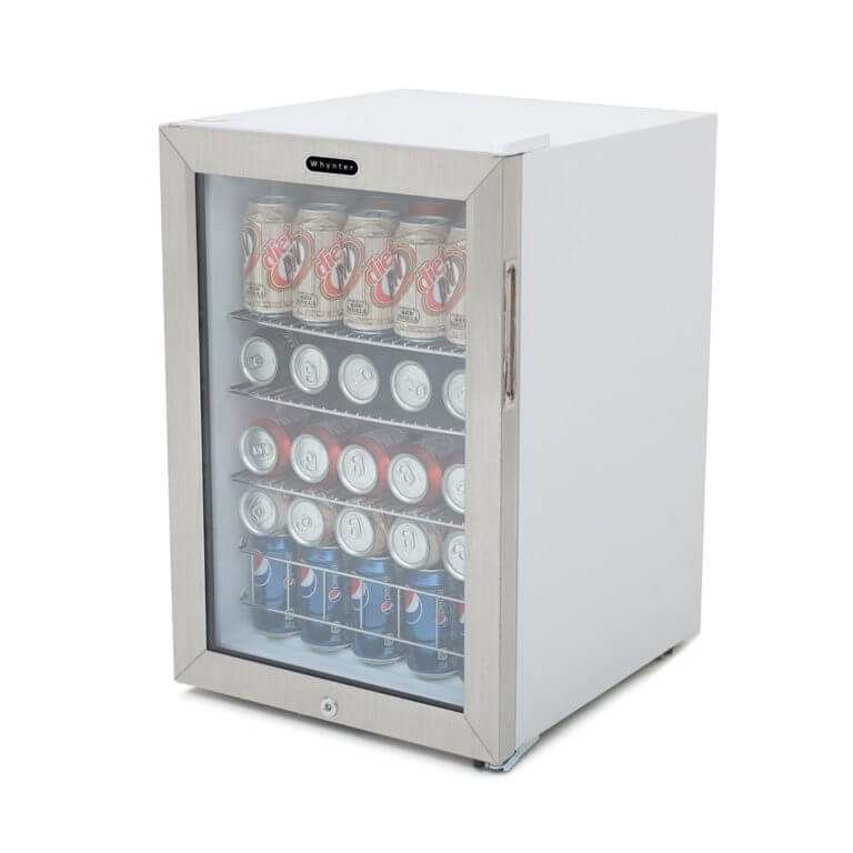 Whynter Freestanding Mini Beverage Refrigerator w/ Lock | Stainless Steel | 90 Can Capacity