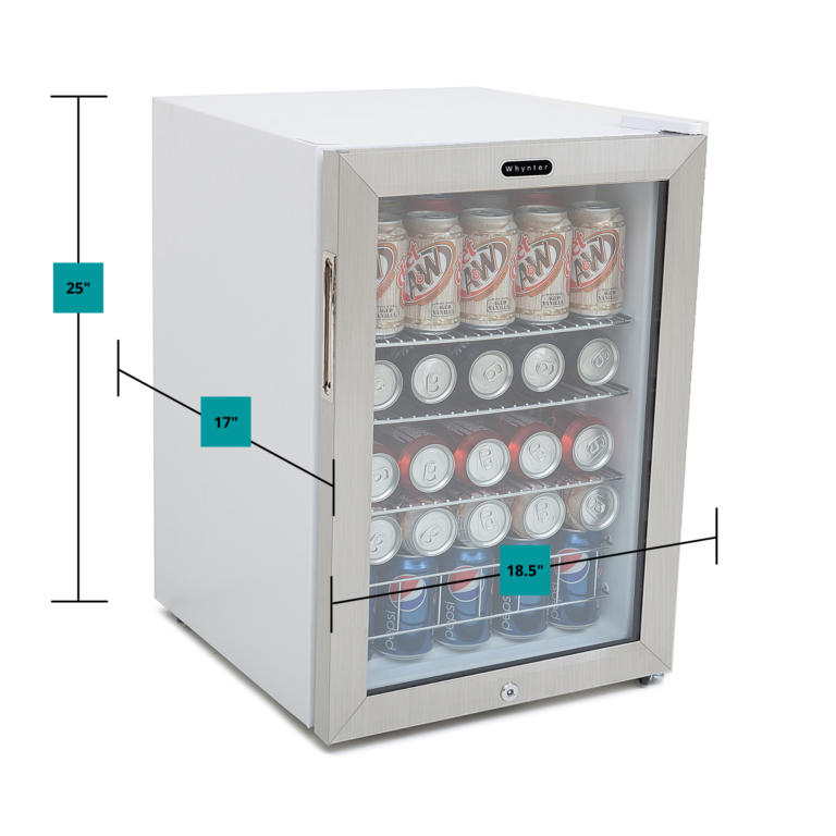 Whynter Freestanding Mini Beverage Refrigerator w/ Lock | Stainless Steel | 90 Can Capacity