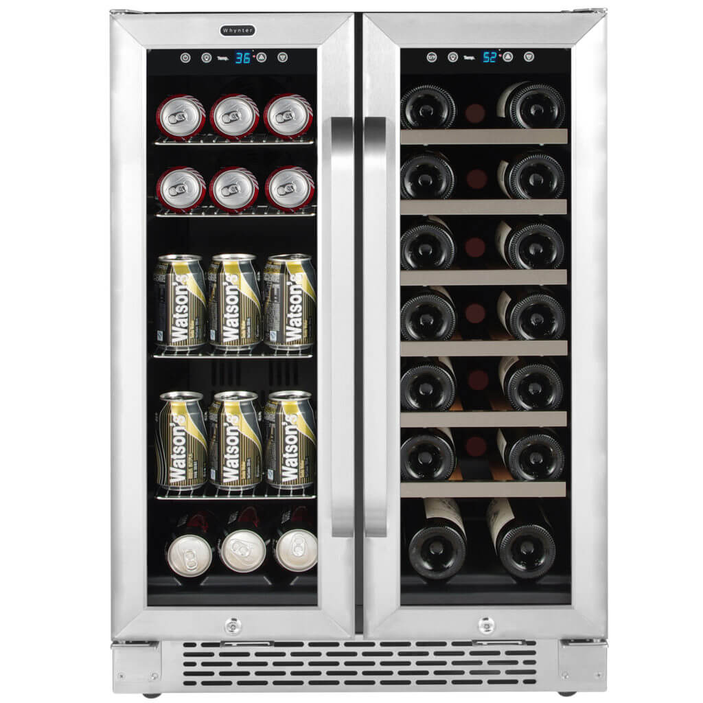 Whynter 24" Wide, Built-In, Dual Zone Wine & Beverage Cooler | French Door | Holds 20 Wine Bottles, 60 Cans