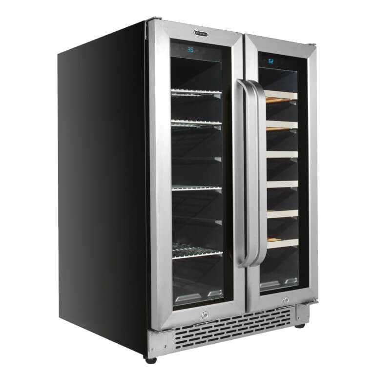 Whynter 24" Wide, Built-In, Dual Zone Wine & Beverage Cooler | French Door | Holds 20 Wine Bottles, 60 Cans