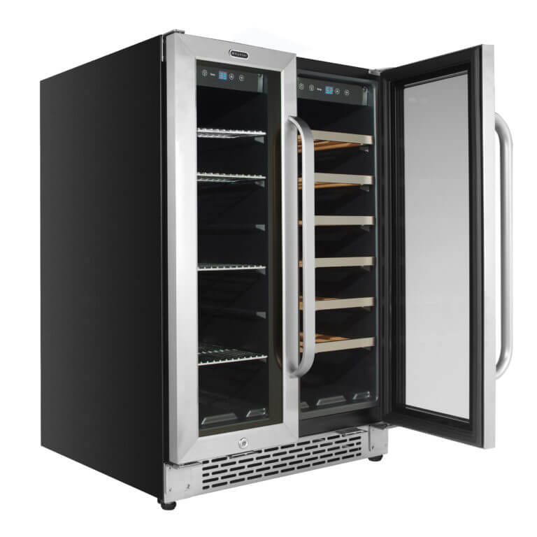 Whynter 24" Wide, Built-In, Dual Zone Wine & Beverage Cooler | French Door | Holds 20 Wine Bottles, 60 Cans