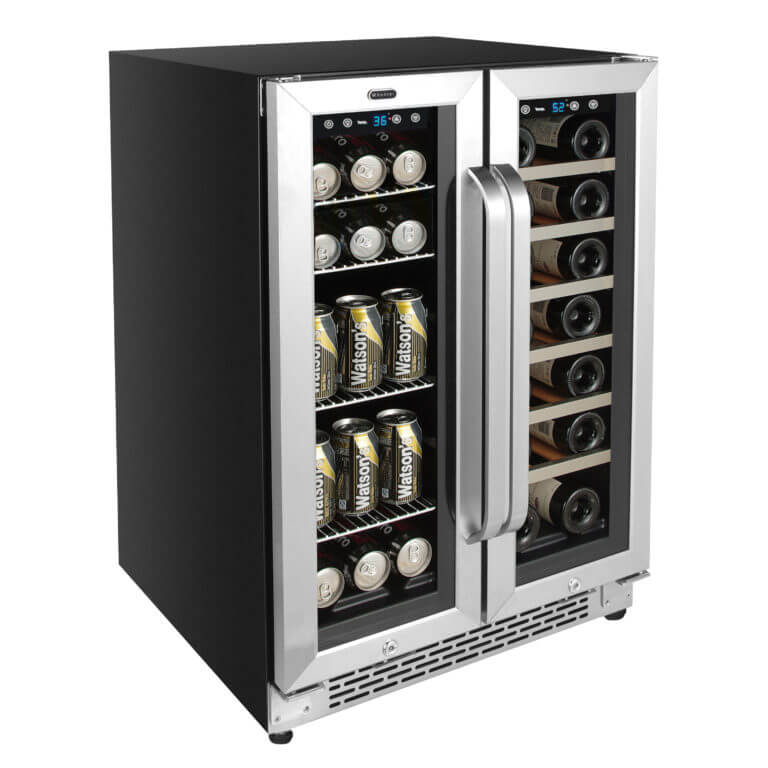 Whynter 24" Wide, Built-In, Dual Zone Wine & Beverage Cooler | French Door | Holds 20 Wine Bottles, 60 Cans