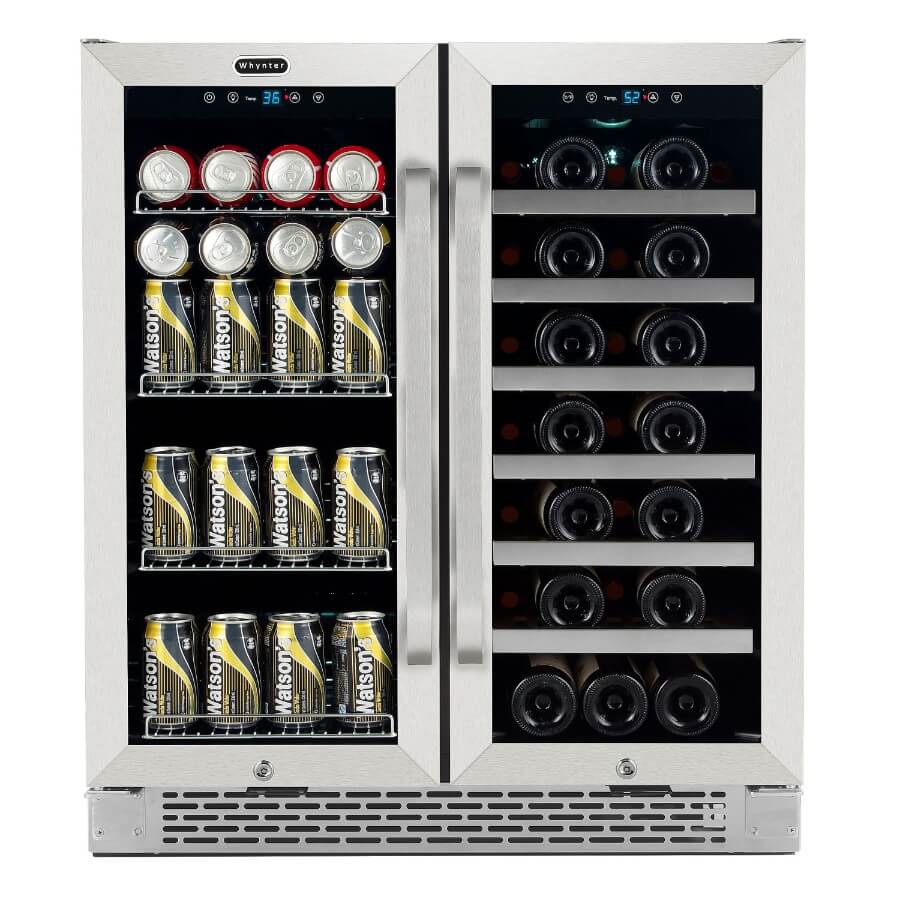 Whynter 30" Wide, Dual Zone Wine and Beverage Center | French Doors | Holds 33 Bottles & 88 Cans