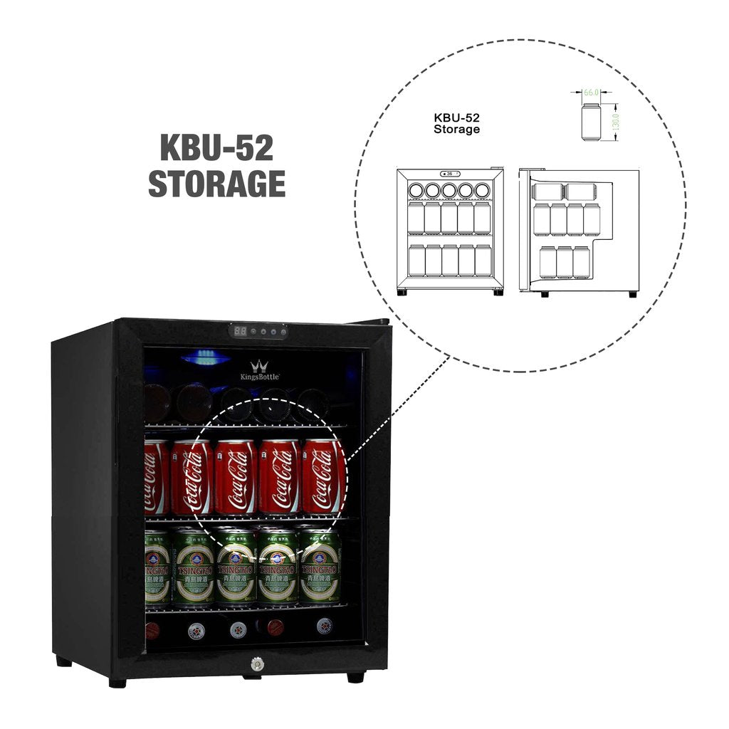 KingsBottle 17” Compressor Mini-Fridge | Holds 45 Cans | KBU-52-BP