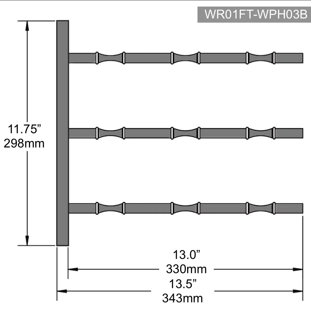 Wall Mounted Metal Rail Wine Racks | 3-Bottle Depth