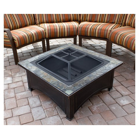 AZ Patio Heaters 36" Square Slate Top Wood Burning Fire Pit-Poker/Cover included