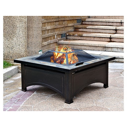 AZ Patio Heaters 36" Square Slate Top Wood Burning Fire Pit-Poker/Cover included