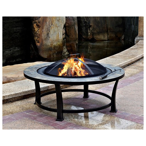 AZ Patio Heaters 40" Round Slate Top Wood Burning Firepit-Poker/Cover Included