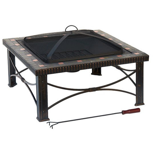 AZ Patio Heaters 30" Square Slate Tile Square Wood Burning Fire Pit-Poker/Cover Included