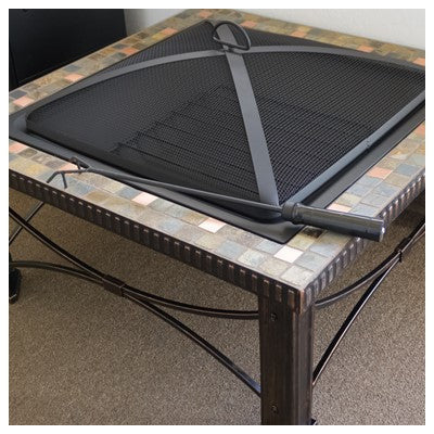 AZ Patio Heaters 30" Square Slate Tile Square Wood Burning Fire Pit-Poker/Cover Included