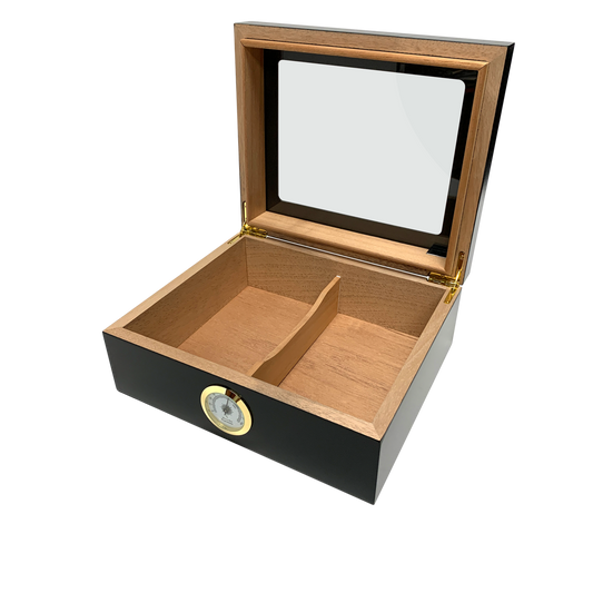 Capri Glasstop Desktop Cigar Humidor | External Hygrometer | Holds 50 Cigars