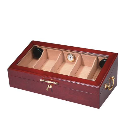 Glass Top Wooden Display Cigar Humidor | Holds 100 Cigars