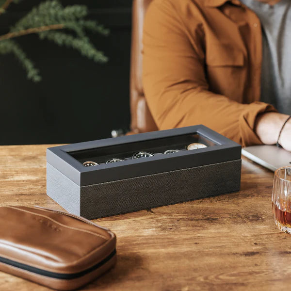 Herringbone Two Toned 5 Slot Watch Box
