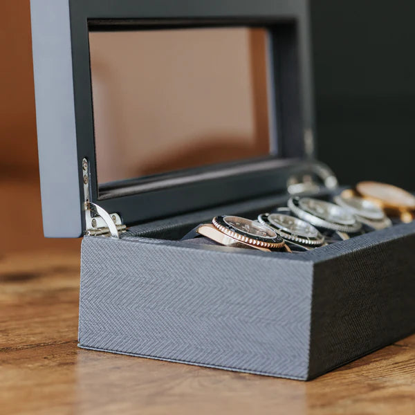 Herringbone Two Toned 5 Slot Watch Box