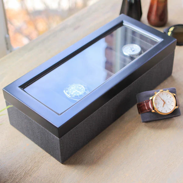 Herringbone Two Toned 5 Slot Watch Box