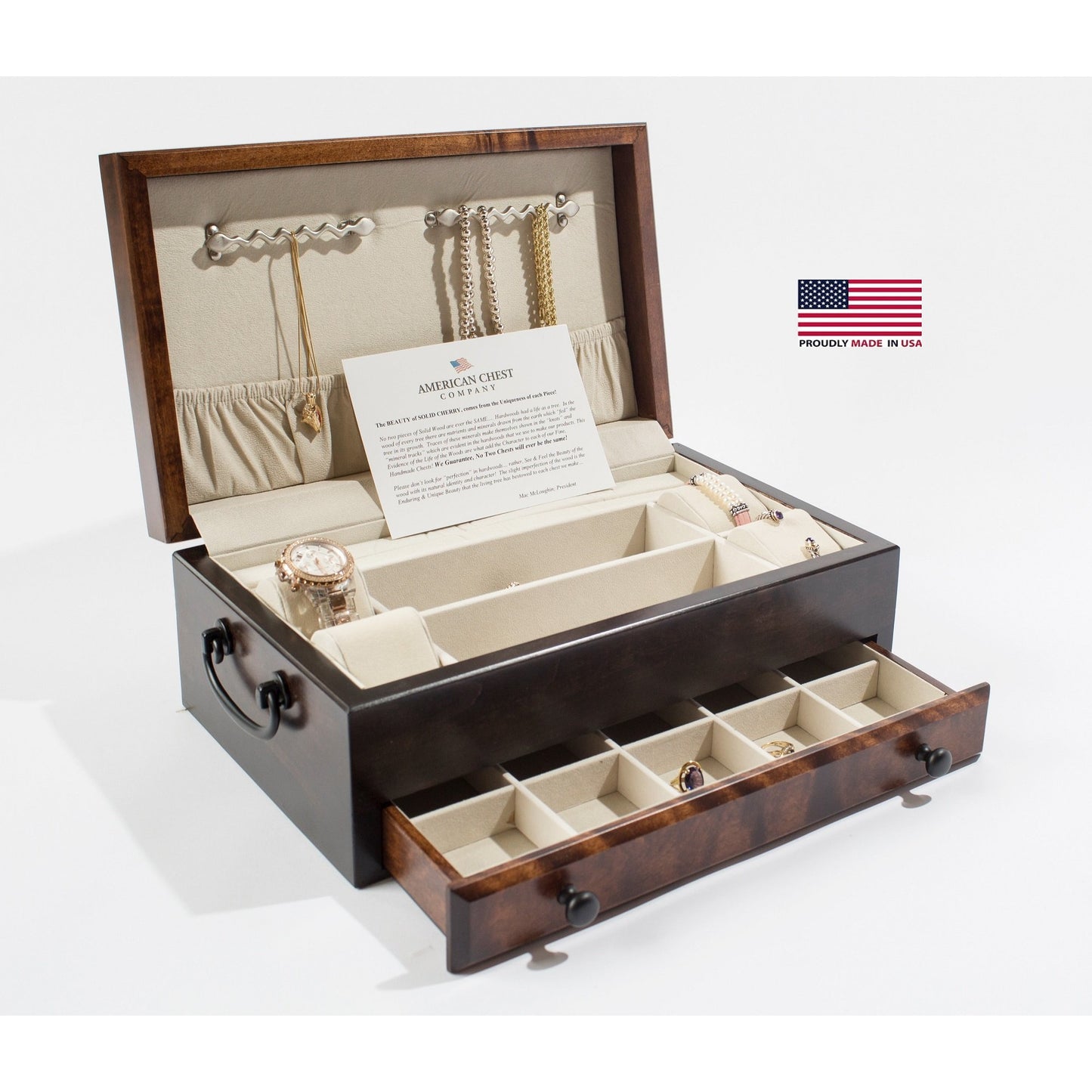 Exotic Flaming Amish Birch Jewelry Box | Single Drawer