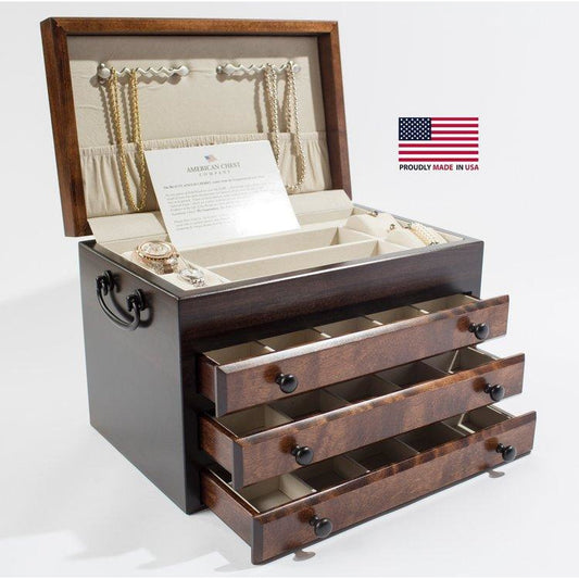 Exotic Flaming Amish Birch Jewelry Box | 3 Drawers