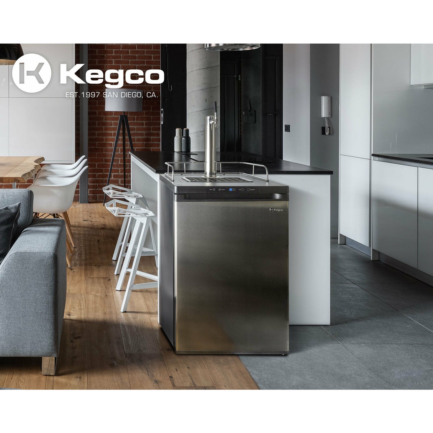 Kegco 24" Wide Black Stainless Steel Beer Kegerator | Double Tap | Digital Temp Control