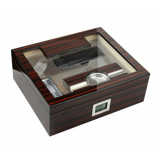 Kensington Desktop Cigar Humidor | Gift Set and Accessories | Holds 75 Cigars