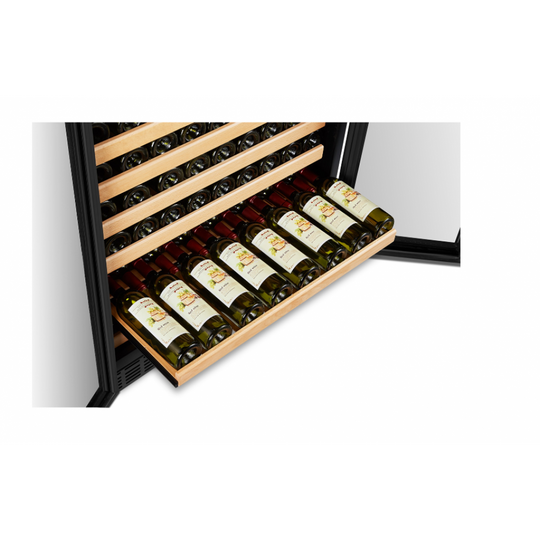 LanboPro 32" Wide, 289 Bottle Single Zone Wine Cooler | Glass French Doors | Black Exterior Finish