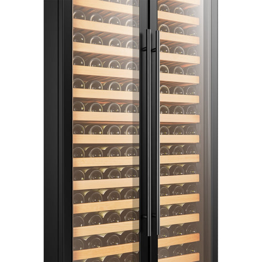 LanboPro 32" Wide, 289 Bottle Single Zone Wine Cooler | Glass French Doors | Black Exterior Finish