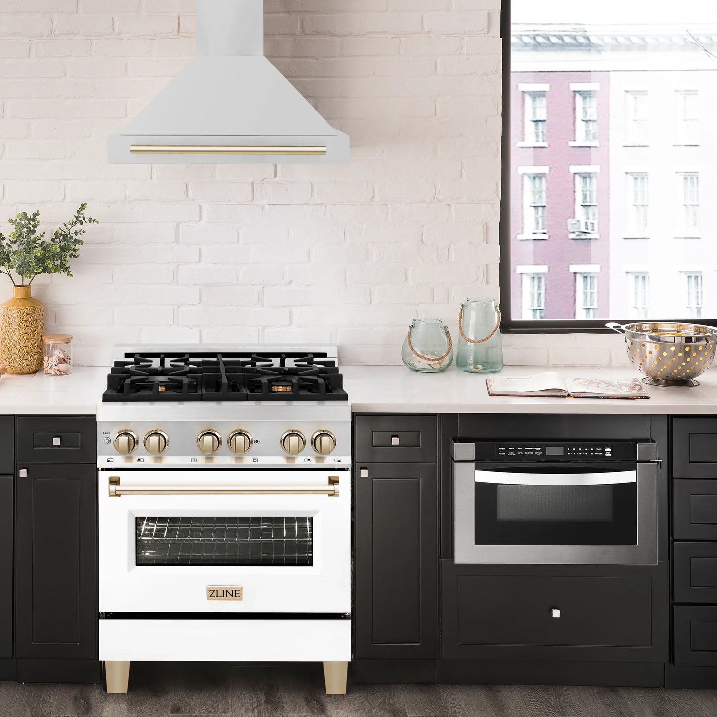 ZLINE 30" Autograph Edition Kitchen Package with Stainless Steel Dual Fuel Range and Range Hood with Accents