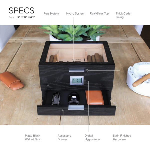 Mill Glass Top Cigar Humidor | Holds 60 Cigars