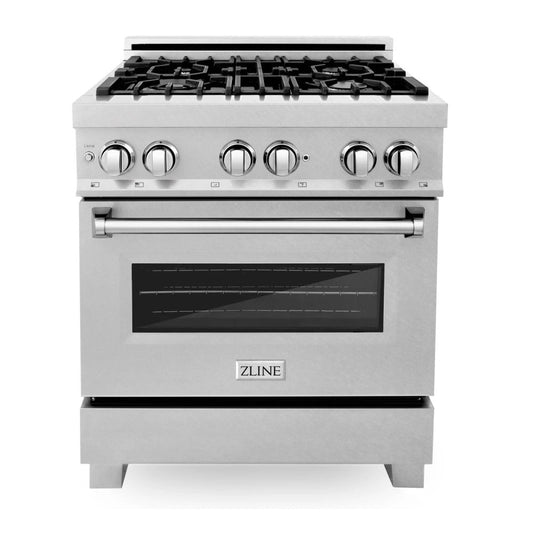 ZLINE 30" Dual Fuel Range with Gas Stove and Electric Oven in DuraSnow® Stainless Steel (RAS-SN-30)