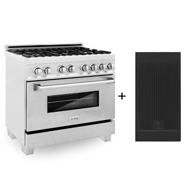 ZLINE Electric Oven and Gas Cooktop Dual Fuel Range with Reversible Griddle in DuraSnow® Stainless Steel (RAS-SN-GR)