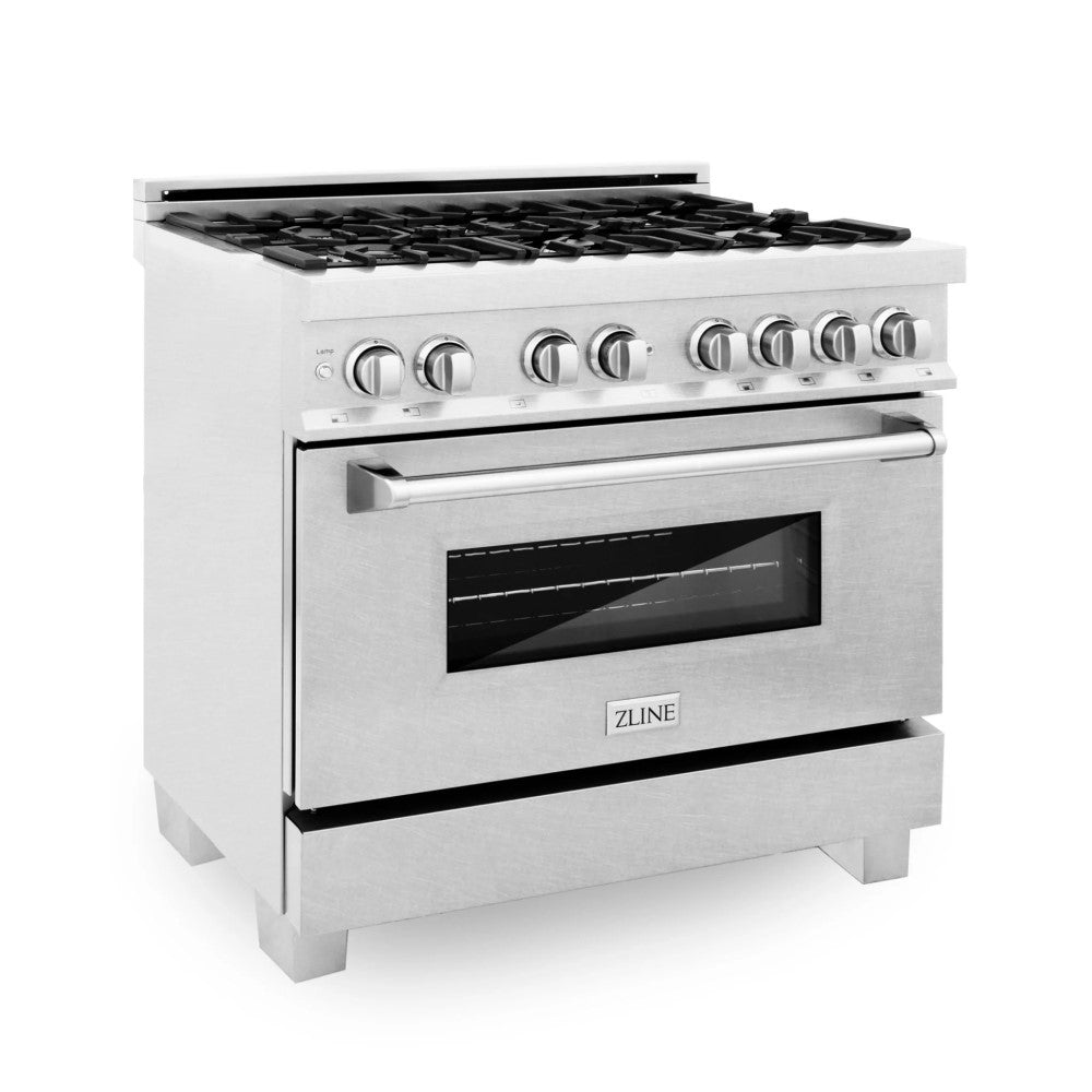 ZLINE Electric Oven and Gas Cooktop Dual Fuel Range with Reversible Griddle in DuraSnow® Stainless Steel (RAS-SN-GR)